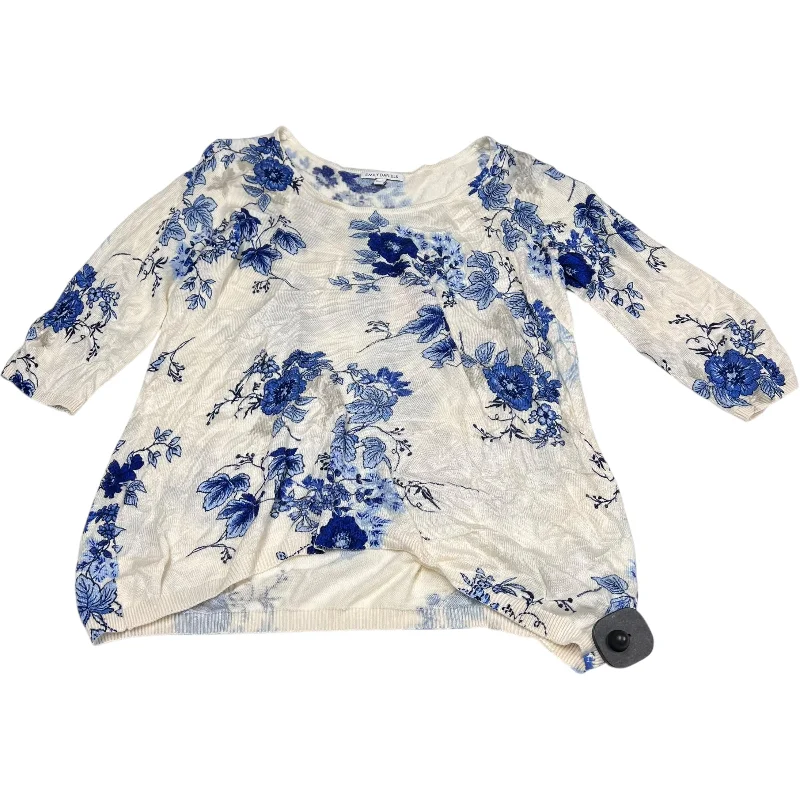 Top 3/4 Sleeve By Emily daniels In Blue & White, Size: Xlp