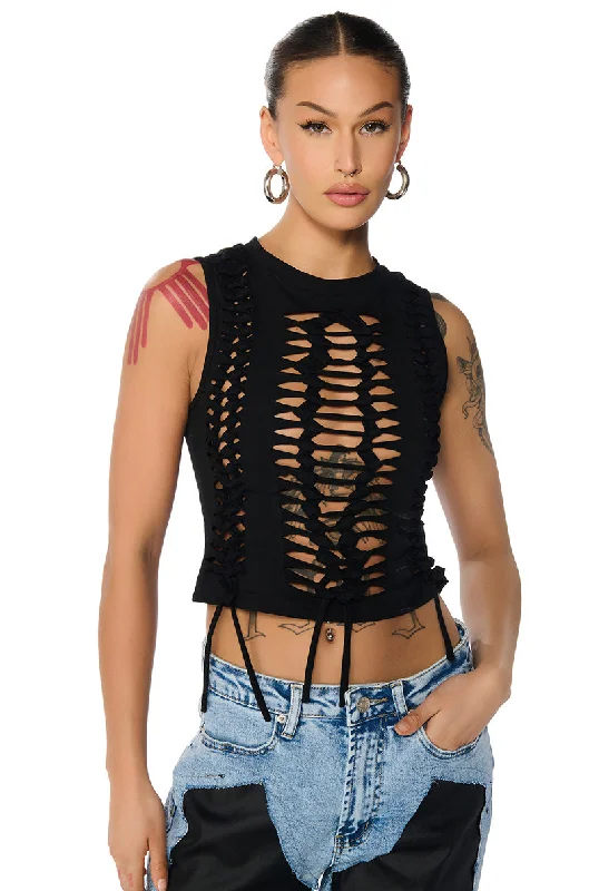 BRITTINI DISTRESSED KNOTTED TANK TOP