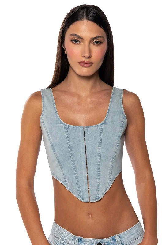 TREAT ME DENIM CORSET TANK TOP