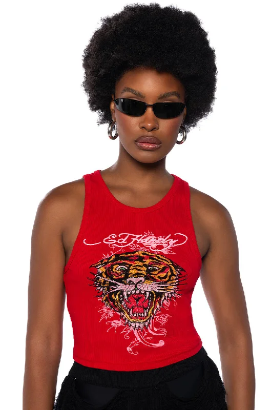 ED HARDY RHINESTONE TIGER RIB KNIT TANK