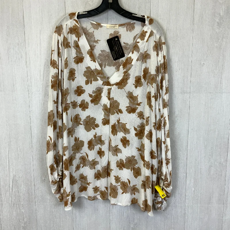 Top Long Sleeve By Oddi In Tan & White, Size: 2x