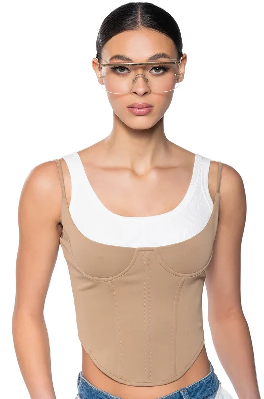 DOUBLE LAYER RIB KNIT TANK CORSET TOP