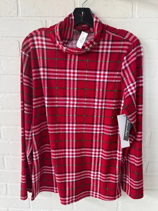 Top Long Sleeve Basic By Alison Andrews In Red & White, Size: L