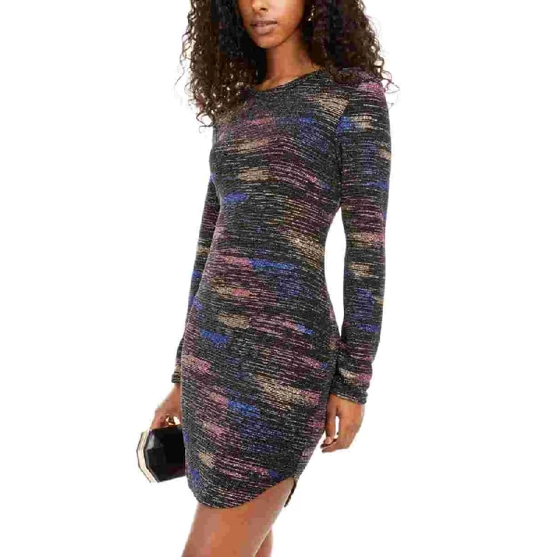 B Darlin Women's Glitter Long Sleeve Jewel Neck Short Body Con Party Dress Black Size 3-4 - 44989