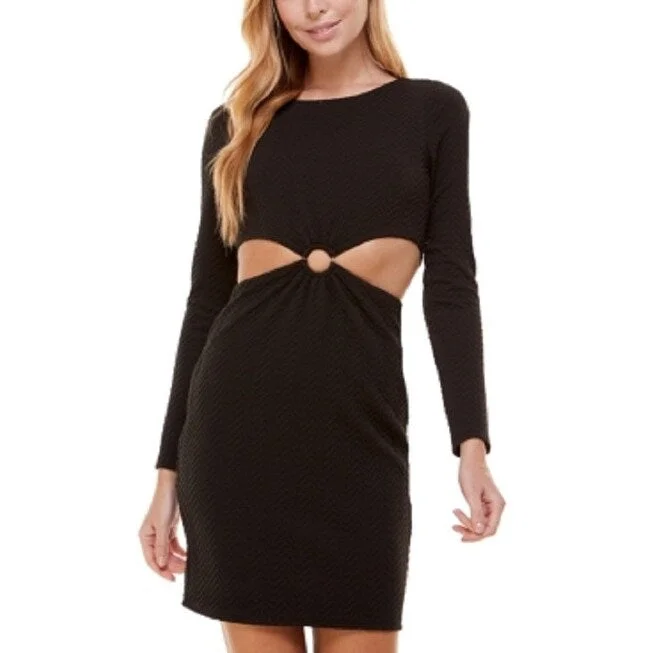 City Studios Women's Stretch Long Sleeve Jewel Neck Short Party Body Con Dress Black Size Small