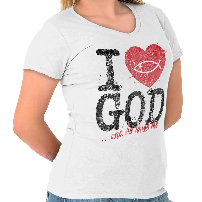 I Love God Junior Fit V-Neck T-Shirt