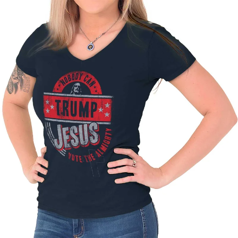 Nobody Can Trump Jesus Junior Fit V-Neck T-Shirt