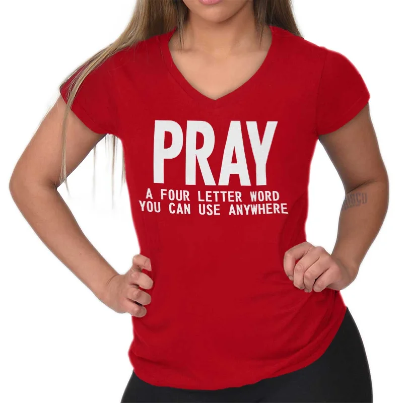 Pray Junior Fit V-Neck T Shirt