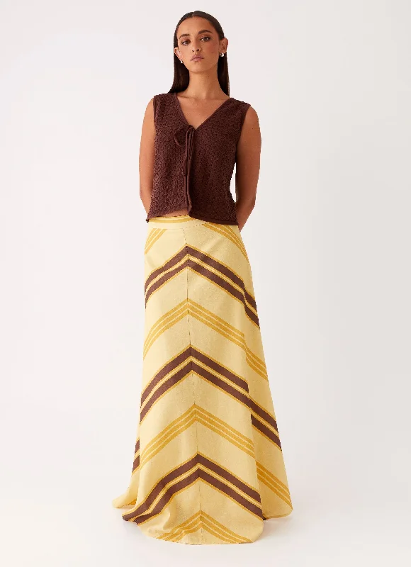 About Me Maxi Skirt - Yellow Brown Stripe