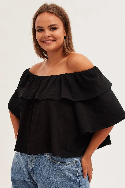 Black Jersey Top Off Shoulder