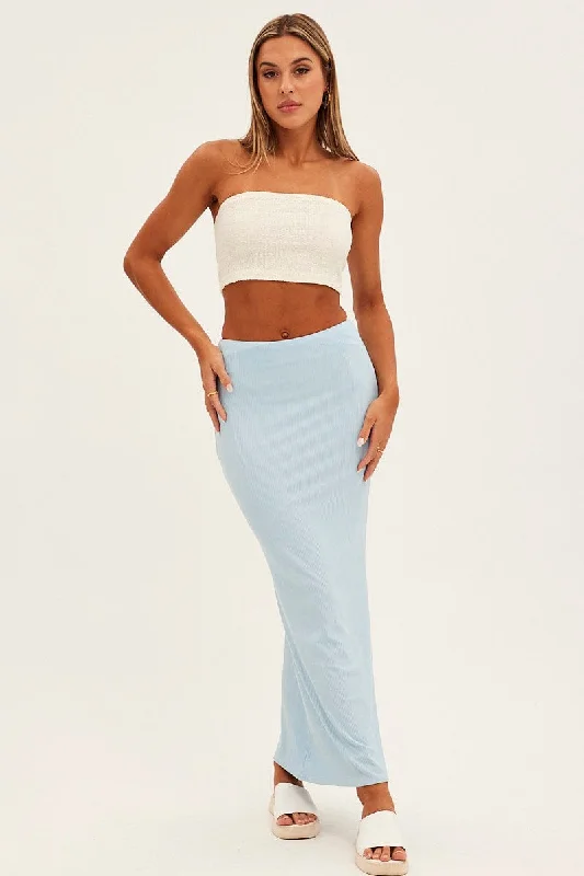 Blue High Waist Jersey Skinny Maxi Skirt