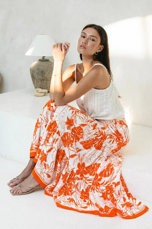 Chiara Orange Tropical Maxi Skirt