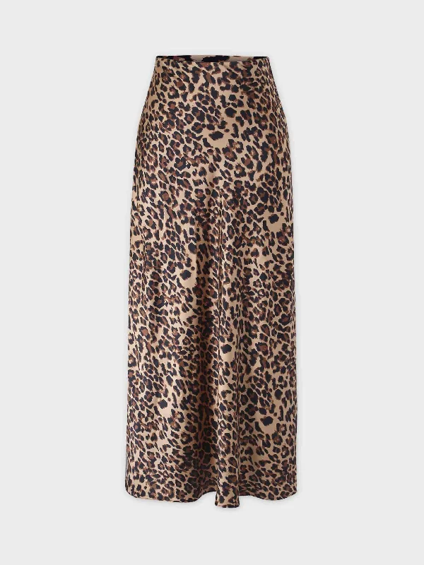 Printed Satin Slip Skirt-Brown Leopard