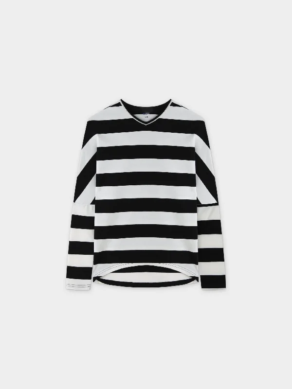 Striped Dolman V Neck-Black/White