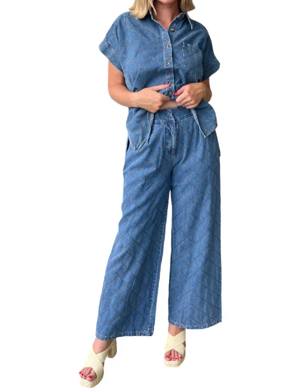 Elevated Quilted Wide Leg Pants In Denim