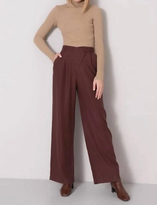 Pleated Palazzo Pants In Brown