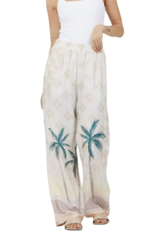 Satin Wide Leg Pants In Summer Paradise