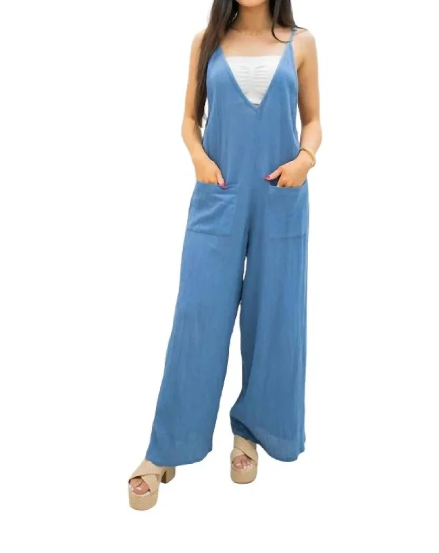 V-Neck Jumpsuit In Blue