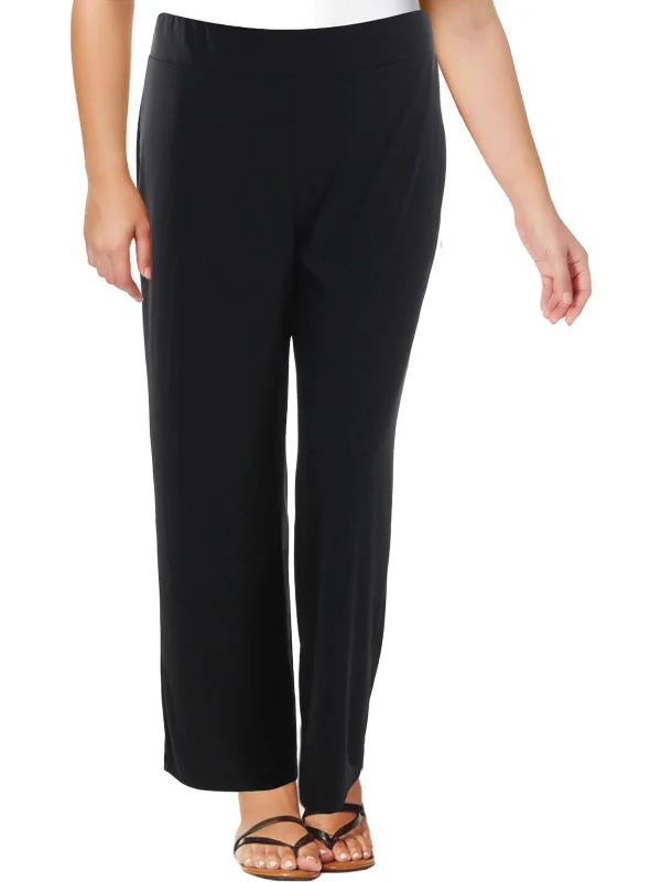 Womens Stretch Flat Front Wide Leg Pants