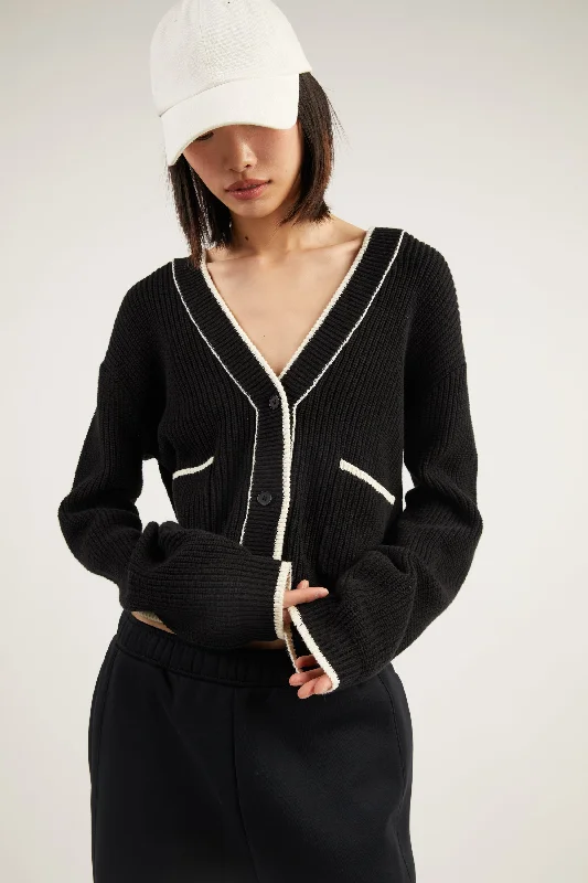 CONTRAST TRIM VARSITY CARDIGAN