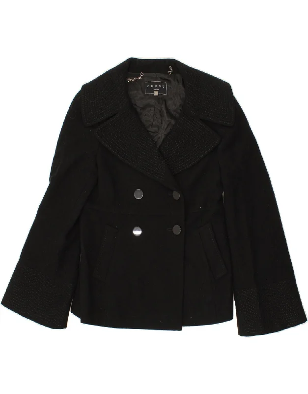 COAST Womens Double Breasted Coat UK 10 Small Black Wool