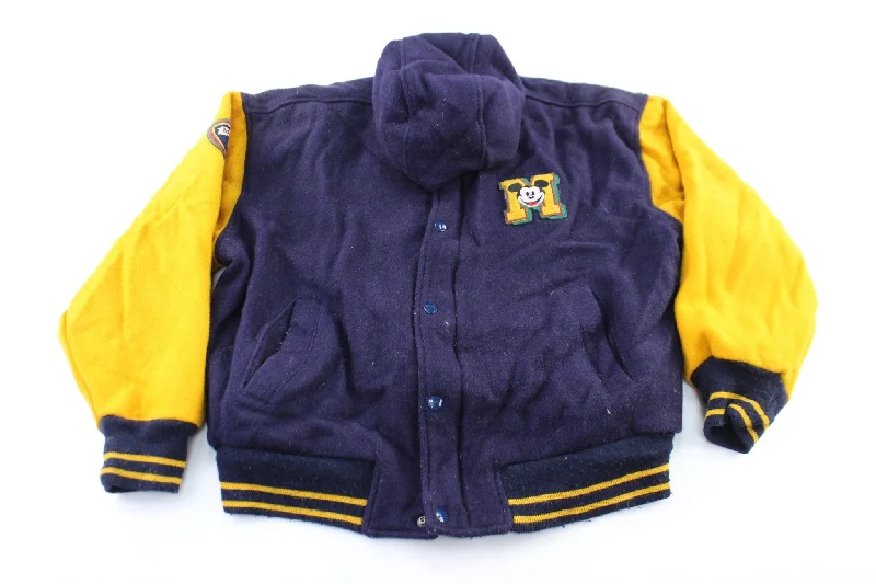 Mickey Mouse Embroidered Navy Blue & Yellow Varsity Jacket