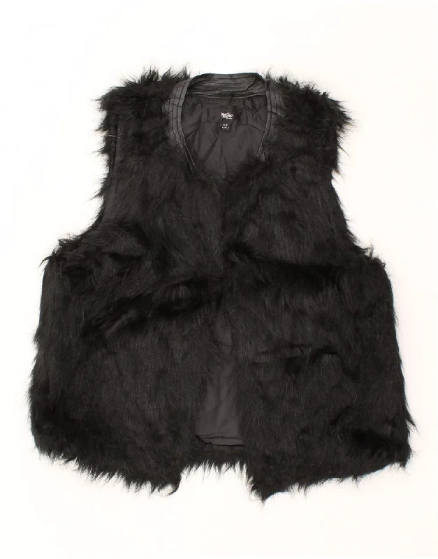 MOSSIMO Womens Faux Fur Gilet UK 10 Small Black Acrylic