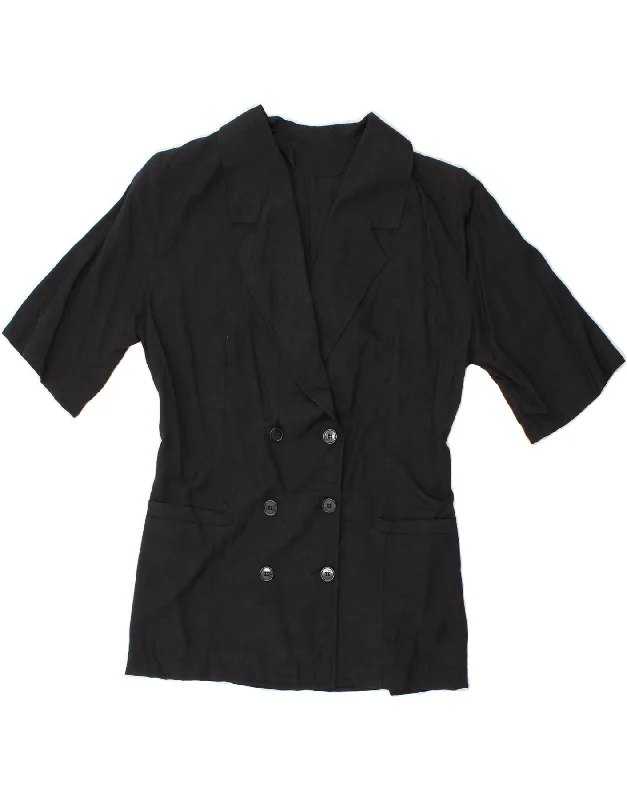 VINTAGE Womens Double Breasted Blazer Jacket UK 10 Small Black Viscose