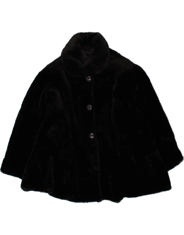 VINTAGE Womens Faux Fur Overcoat UK 18 XL Black