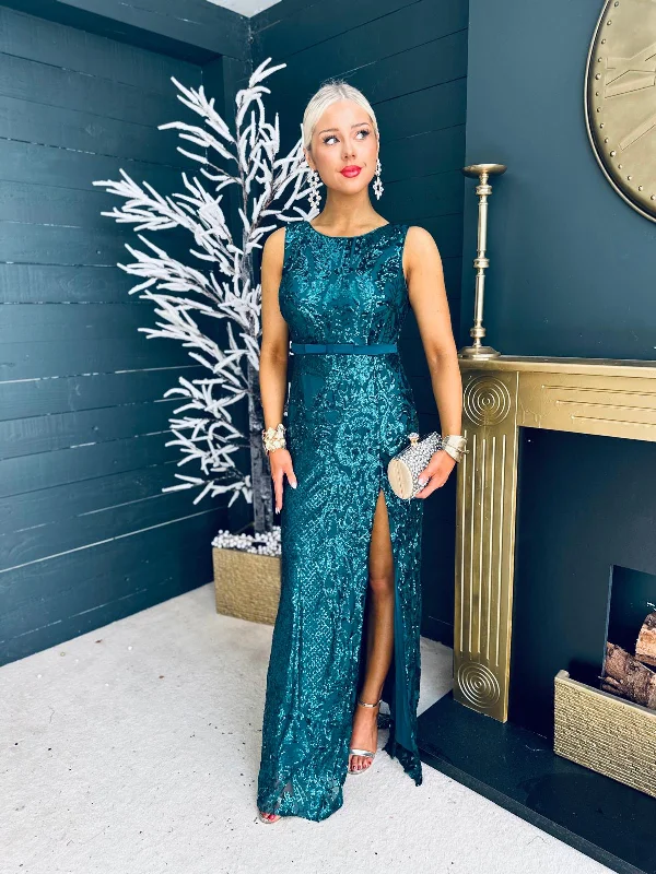 Abbie Sequin Occasion Dress Green