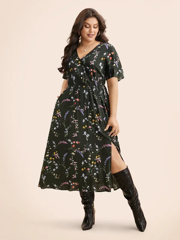 Floral Wrap Ruffle Sleeve Dress