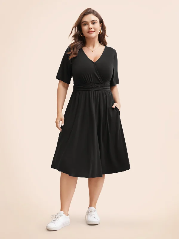 Supersoft Essentials Solid Surplice Neck Ruched Front Dress