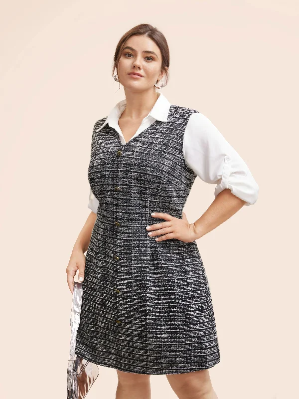 Tweed Button Detail Sleeveless Dress