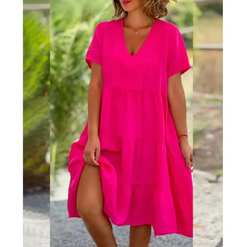 Comfortable Casual Fresh Sweet Solid Large Swing Midi Dresses