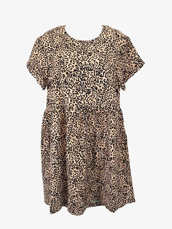 Decjuba Animal Print Linen Blend Smock Mini Dress Size S