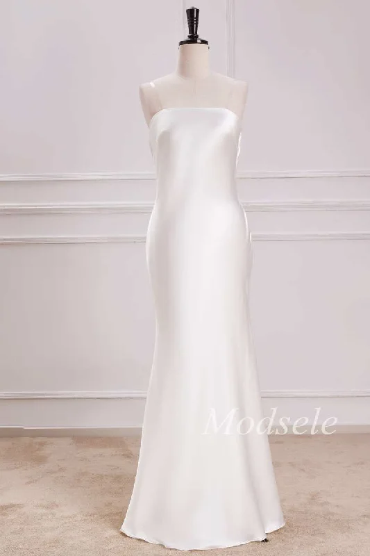 Cowl Back Strapless Mermaid Maxi Dress in White