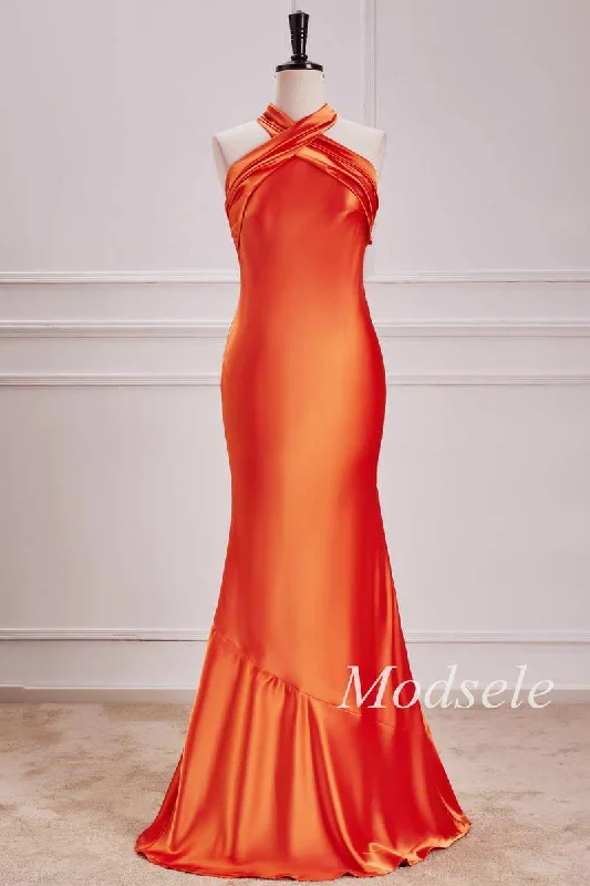 Halter Mermaid Maxi Dress in Burnt Orange