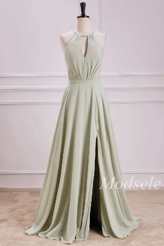 Keyhole Tie-Back A-Line Maxi Dress with Slit