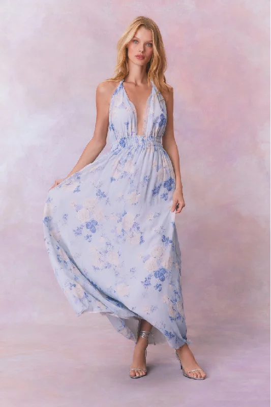 Love Fragrance Halter Maxi Dress-WHISPER BLUE