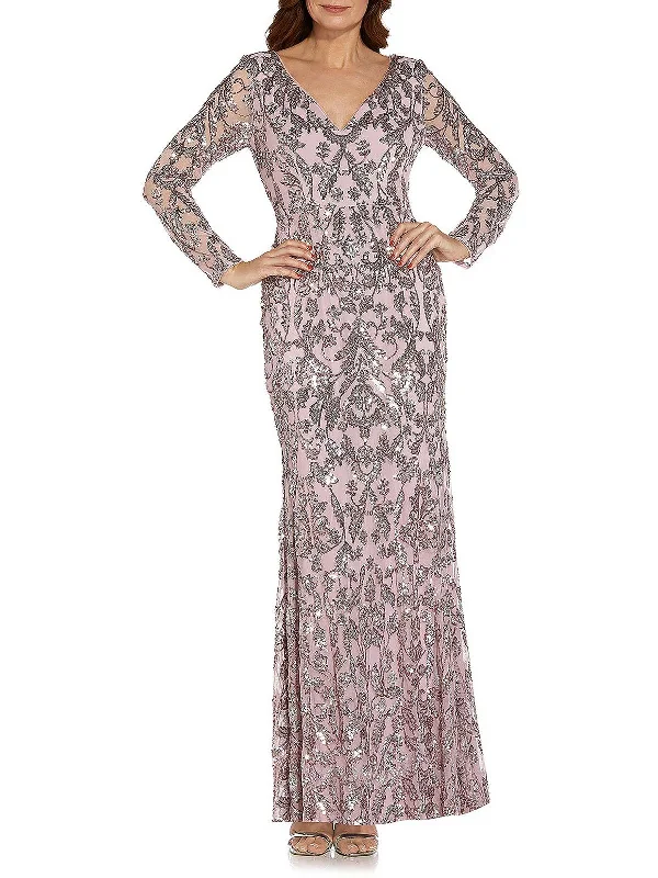 Plus Womens Sequined Maxi Evening Dress