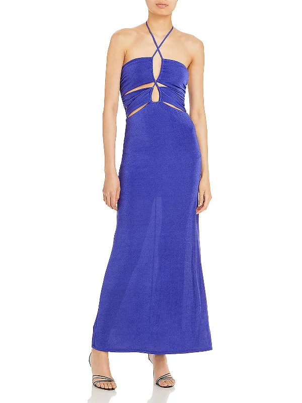 Womens Cut-Out Maxi Halter Dress