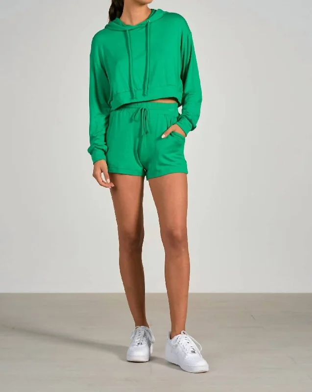 Cheri Long Sleeve Hoodie Crop Top In Green