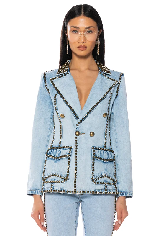 HERE TO STAND OUT EMBELLISHED DENIM BLAZER