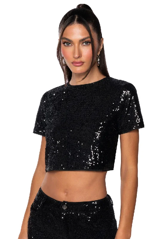 BEST WISHES SHORT SLEEVE SEQUIN TOP