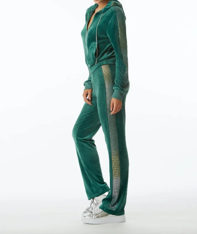 Velour Hooded Zip Track Jacket In Jade Green