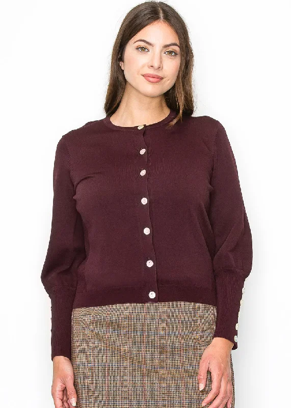 Burgundy Cardigan with Cuff Buttons