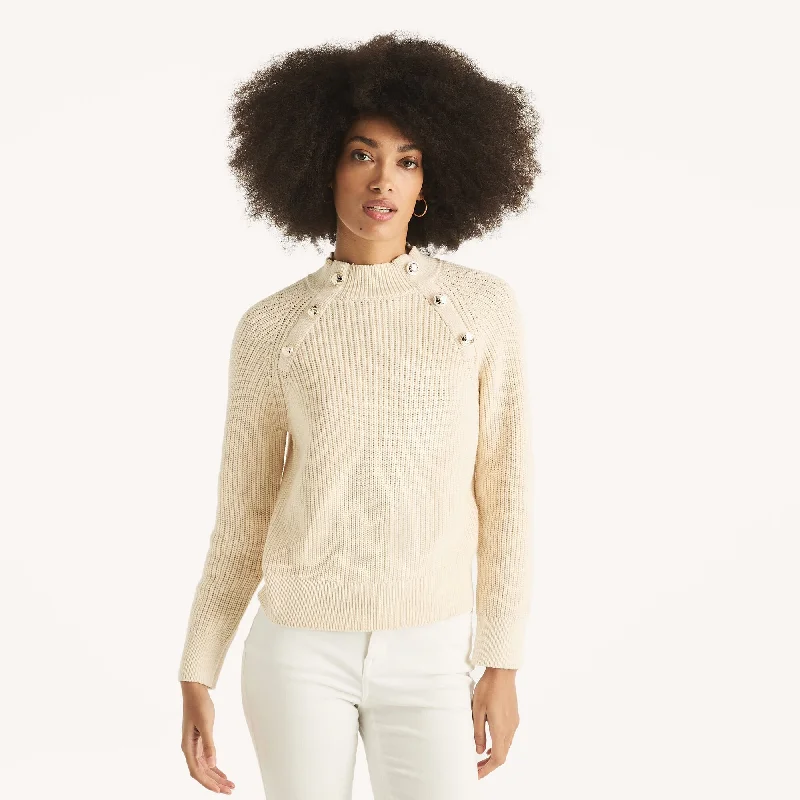 Nautica Womens Button Mock-Neck Sweater