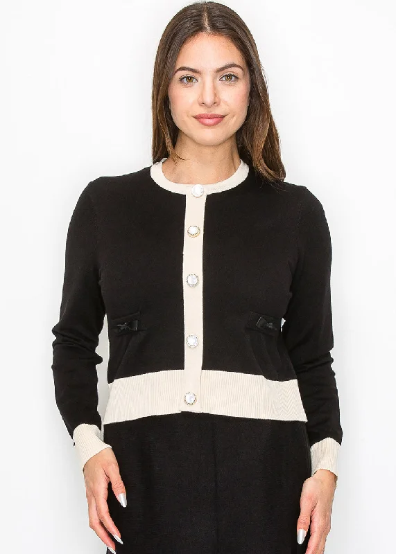 Two-Tone Cardigan with Pearl Buttons